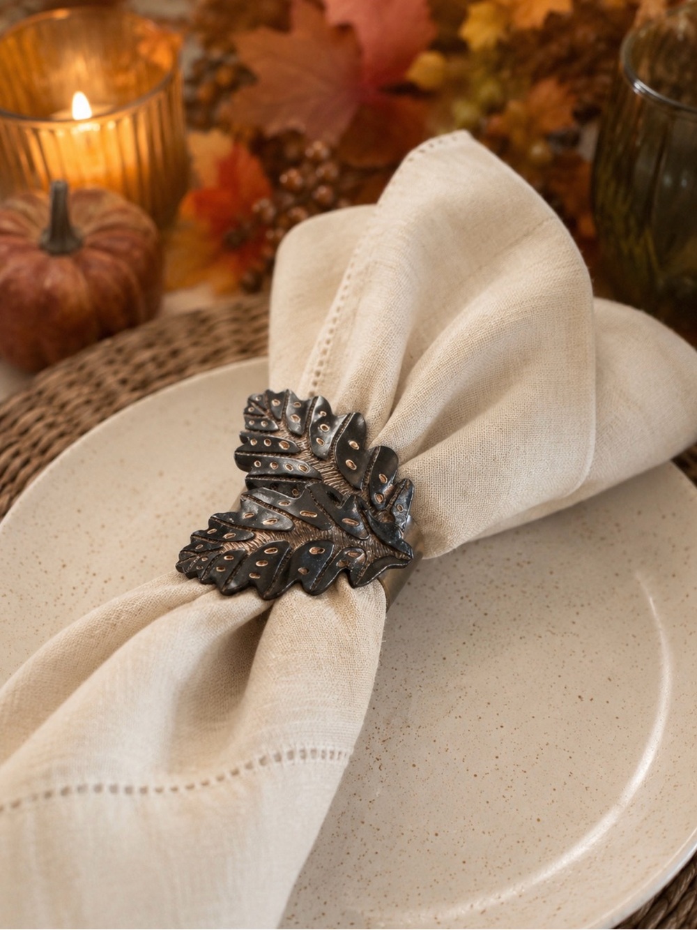 NEW Anthropologie Napkin Rings, Leaf Motif 🍁, Set of 3